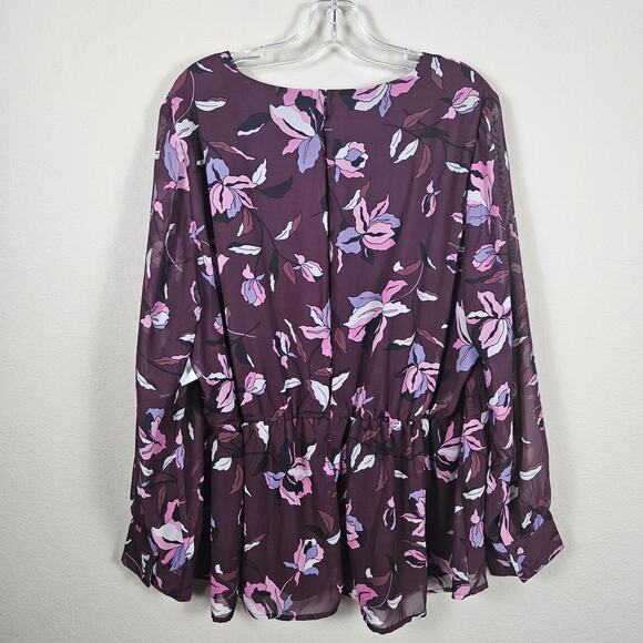 Lane Bryant Floral Blouse Womens 18 Lined Semi Sheer Career V-Neck Ruffle Party - Picture 2 of 14